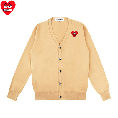 Break Egg Vīriešu jaka, kokvilnas karikatūra, jauka, sirds izšuvums ar V veida kakla izgriezumu, ar vienrindu garām piedurknēm, rudens džemperis