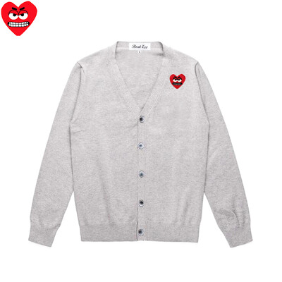 Break Egg Vīriešu jaka, kokvilnas karikatūra, jauka, sirds izšuvums ar V veida kakla izgriezumu, ar vienrindu garām piedurknēm, rudens džemperis