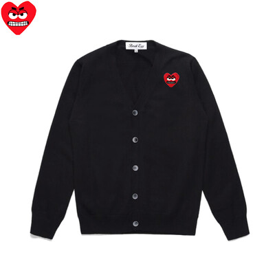 Break Egg Vīriešu jaka, kokvilnas karikatūra, jauka, sirds izšuvums ar V veida kakla izgriezumu, ar vienrindu garām piedurknēm, rudens džemperis