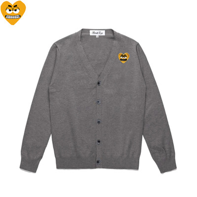 Break Egg Vīriešu jaka, kokvilnas karikatūra, jauka, sirds izšuvums ar V veida kakla izgriezumu, ar vienrindu garām piedurknēm, rudens džemperis