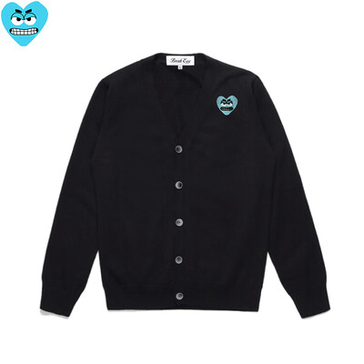 Break Egg Vīriešu jaka, kokvilnas karikatūra, jauka, sirds izšuvums ar V veida kakla izgriezumu, ar vienrindu garām piedurknēm, rudens džemperis