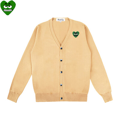 Break Egg Vīriešu jaka, kokvilnas karikatūra, jauka, sirds izšuvums ar V veida kakla izgriezumu, ar vienrindu garām piedurknēm, rudens džemperis