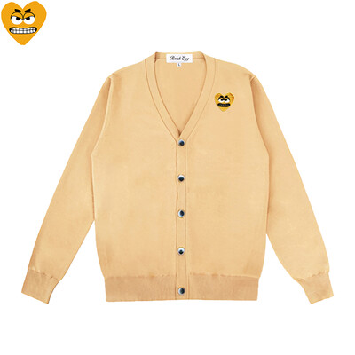 Break Egg Vīriešu jaka, kokvilnas karikatūra, jauka, sirds izšuvums ar V veida kakla izgriezumu, ar vienrindu garām piedurknēm, rudens džemperis