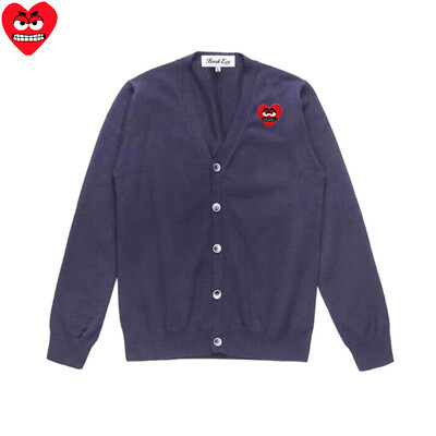 Break Egg Vīriešu jaka, kokvilnas karikatūra, jauka, sirds izšuvums ar V veida kakla izgriezumu, ar vienrindu garām piedurknēm, rudens džemperis