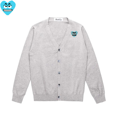 Break Egg Vīriešu jaka, kokvilnas karikatūra, jauka, sirds izšuvums ar V veida kakla izgriezumu, ar vienrindu garām piedurknēm, rudens džemperis