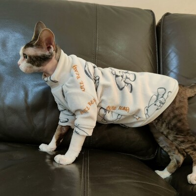 Sfinksa kaķu karikatūra lāča vilnas mētelis ziemas rudens silts abpusējs samts Devon Rex garām piedurknēm Biezs džemperis kaķiem
