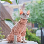 sphnyx Cat Clothes Svītrains apakškrekls Garas piedurknes mājdzīvniekam Mīksts kokvilnas mētelis kaķēniem Suņiem 4 kāju kombinezons Devon Rex