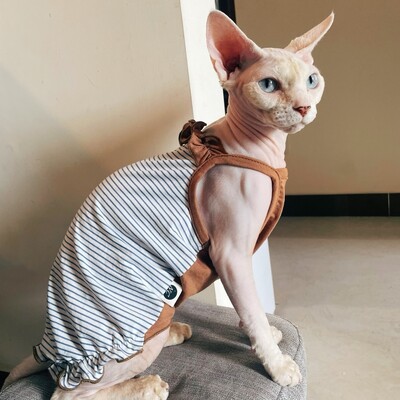 Slatka suknja s cvjetnim ovratnikom za mačku bez dlake Ljetna pamučna haljina s razgoljenim rukavima za mačku sfinks Kaki majica kratkih rukava za mačiće Pse u proljeće