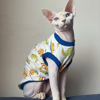 Fashion Clothing for A Cat Summer Cartoon T-shirt for Sphynx Cat Blue Dinosaur κοντομάνικο γιλέκο για γατάκια Μαλακό παλτό για σκύλους