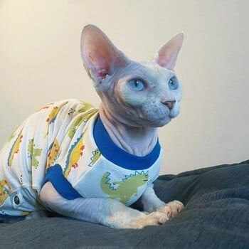 Fashion Clothing for A Cat Summer Cartoon T-shirt for Sphynx Cat Blue Dinosaur κοντομάνικο γιλέκο για γατάκια Μαλακό παλτό για σκύλους