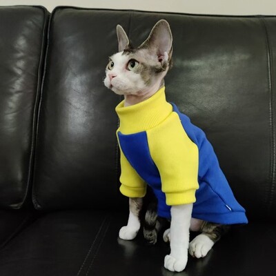 Sphynx Cat Clothes kampsun kassipoegadele koertele talvine sügisene puuvillane mantel Devon Rexi pikkade varrukatega värvilise plokiga kampsun kassile