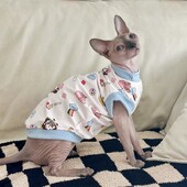Tricou cu mâneci scurte din bumbac moale pentru câini pisici Sphynx în vară albastru haină drăguță pijamale elastice din desene animate pentru pisoi Articole pentru animale de companie