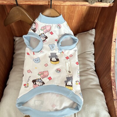 Tricou cu mâneci scurte din bumbac moale pentru câini pisici Sphynx în vară albastru haină drăguță pijamale elastice din desene animate pentru pisoi Articole pentru animale de companie