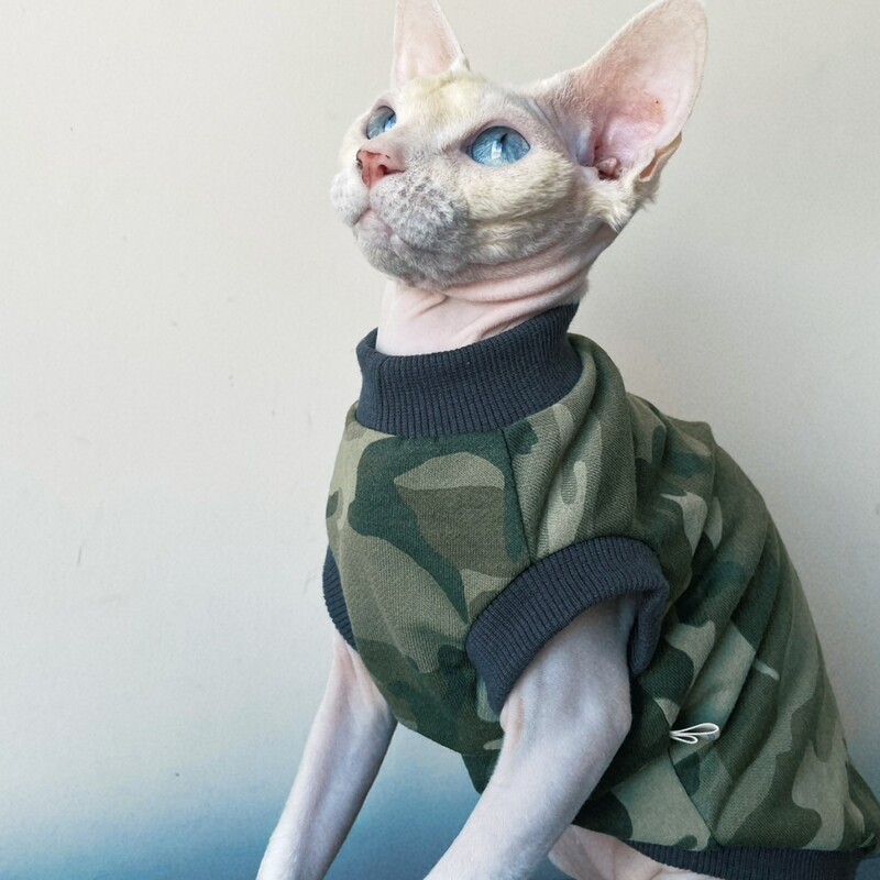 Apģērbs kaķiem Kokvilnas veste Īsas piedurknes priekš Sfinksa T-krekls Devon Rex Zaļš kamuflāžas mētelis kaķēniem vasaras pavasarī