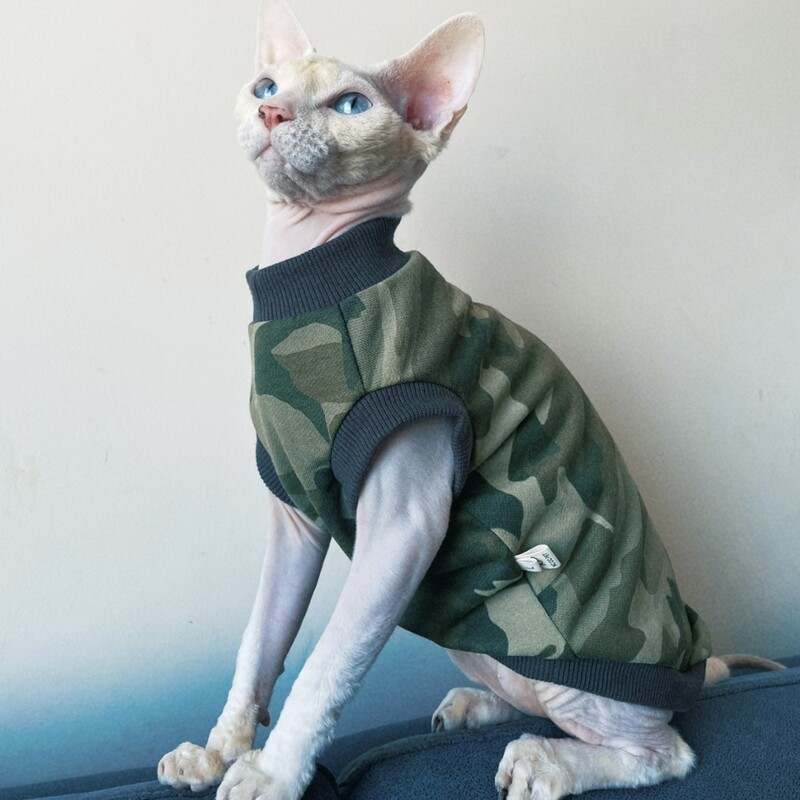 Apģērbs kaķiem Kokvilnas veste Īsas piedurknes priekš Sfinksa T-krekls Devon Rex Zaļš kamuflāžas mētelis kaķēniem vasaras pavasarī