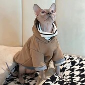 Hanorac cu glugă din lână caldă pentru îmbrăcăminte pentru pisici Sphynx Haina groasă de iarnă cu mâneci lungi pentru Devon Rex îmbrăcăminte moale pentru pisici