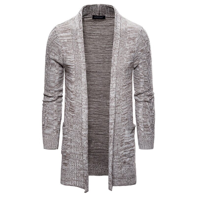 Pulover lung tricotat pentru bărbați Cardigan casual Pulover tricotat lung X pentru bărbați Pulover de culoare uni