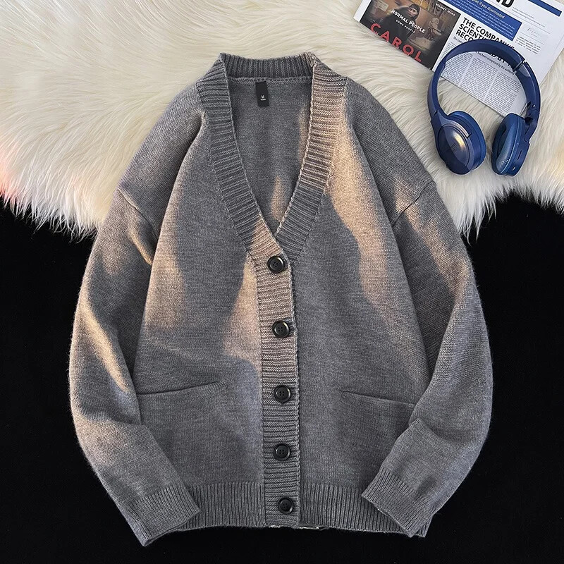 Toamnă Iarnă Noua tendință de modă coreeană Cardigan ocazional versatil Pulover cu decolteu în V Jachetă confortabilă, respirabilă, jacquard pentru bărbați