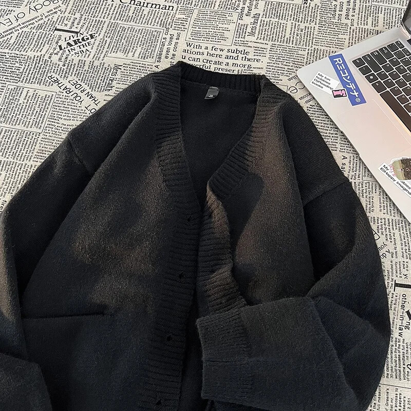 Toamnă Iarnă Noua tendință de modă coreeană Cardigan ocazional versatil Pulover cu decolteu în V Jachetă confortabilă, respirabilă, jacquard pentru bărbați