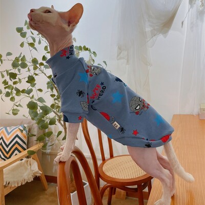 Kokvilnas mētelis sfinksai kaķim Mīksts bruņurupuča karikatūras džemperis kaķēniem Biezs T-krekls, elastīgs Devon Reksam pavasara rudenī