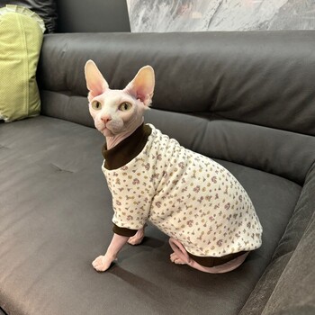 Ζεστό πουλόβερ Fleece για Sphynx Cat Clothes Χειμερινό μαλακό λουλουδάτο παλτό για θηλυκά γάτες γατάκια Χοντρό φούτερ για Devon Rex Πανί