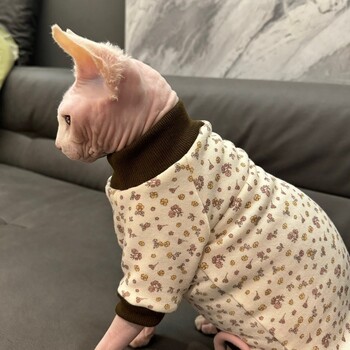 Ζεστό πουλόβερ Fleece για Sphynx Cat Clothes Χειμερινό μαλακό λουλουδάτο παλτό για θηλυκά γάτες γατάκια Χοντρό φούτερ για Devon Rex Πανί