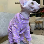 Salopetă violet din bumbac floral pentru pisică fără păr haină caldă de iarnă pentru pisica Sphynx Hanorac moale de primăvară pentru pisici Costume de pisică