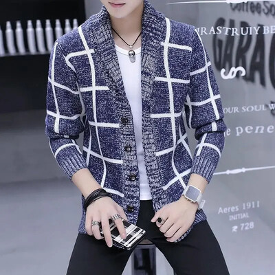 Muška odjeća Kardigan Pleteni džemperi za muškarce No Hoodie Patchwork Karirani Najprodavaniji proizvodi 2024 Stara vuna Korejska moda SXA