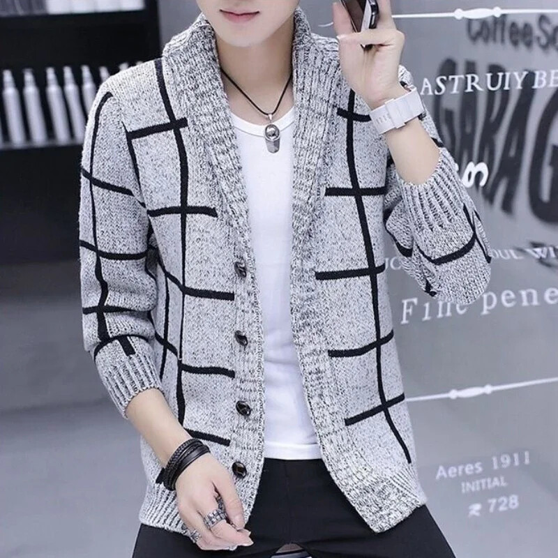 Muška odjeća Kardigan Pleteni džemperi za muškarce No Hoodie Patchwork Karirani Najprodavaniji proizvodi 2024 Stara vuna Korejska moda SXA