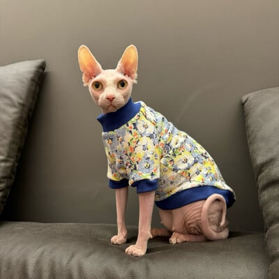 Meleg polár pulóver Sfinx macskaruhákhoz Téli puha virágos kabát cicáknak Vastag pulóver Devon Rex kan macska kellékekhez