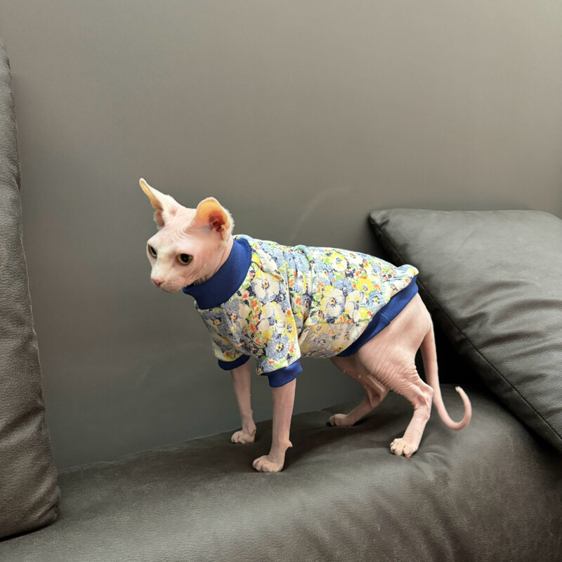 Meleg polár pulóver Sfinx macskaruhákhoz Téli puha virágos kabát cicáknak Vastag pulóver Devon Rex kan macska kellékekhez