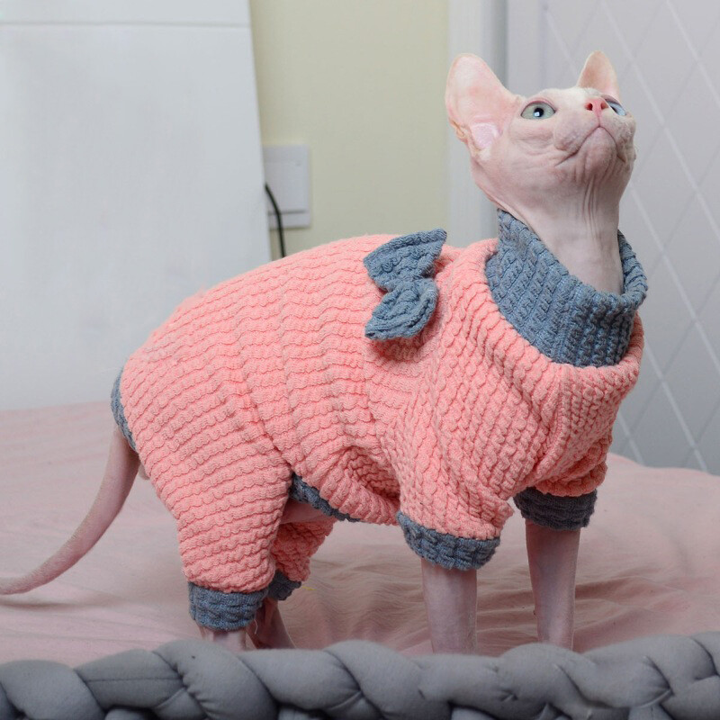Sphynx Cat Pulover cu guler rotit Haine pentru pisicuta fara par Haina Devon Dex Confort din bumbac îngroșat Pulover pentru Sphynix Cat Wintersuit