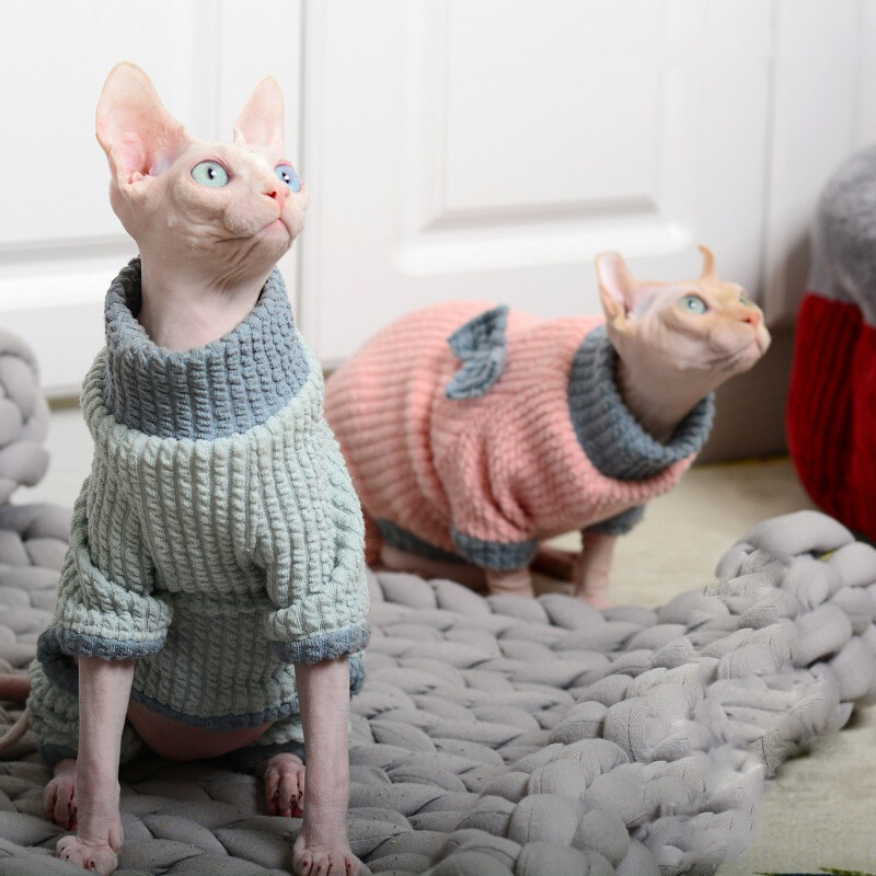 Sphynx Cat Pulover cu guler rotit Haine pentru pisicuta fara par Haina Devon Dex Confort din bumbac îngroșat Pulover pentru Sphynix Cat Wintersuit