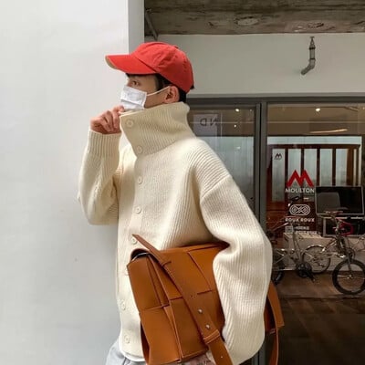 Kórejský štýl, jesenné a zimné pletené svetre na gombíky pre mužov a ženy, trendy voľné ležérne svetre, kabáty