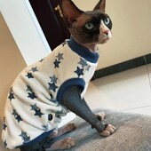 Flīsa džemperis kaķim Sphynx Cat Ziemas silts Stars Coat Kaķēniem mīksts biezs īsas piedurknes džemperis kaķim Devon Rex Clothing