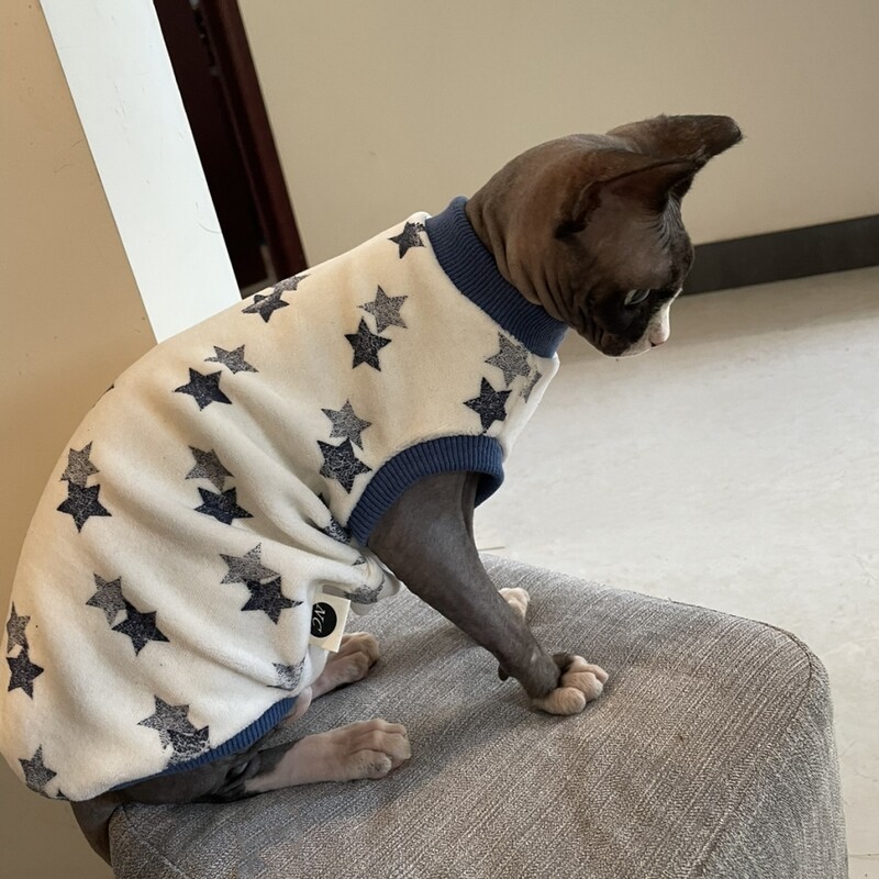 Flīsa džemperis kaķim Sphynx Cat Ziemas silts Stars Coat Kaķēniem mīksts biezs īsas piedurknes džemperis kaķim Devon Rex Clothing