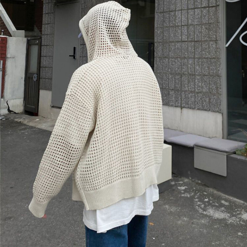 Vīriešu jaka ar izliektu kapuci pavasara/vasaras korejiešu vaļīgs tīklojums Trend Lazy Coat Ikdienas rāvējslēdzēja trikotāžas jaka High Streetwear