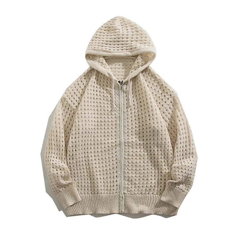 Vīriešu jaka ar izliektu kapuci pavasara/vasaras korejiešu vaļīgs tīklojums Trend Lazy Coat Ikdienas rāvējslēdzēja trikotāžas jaka High Streetwear