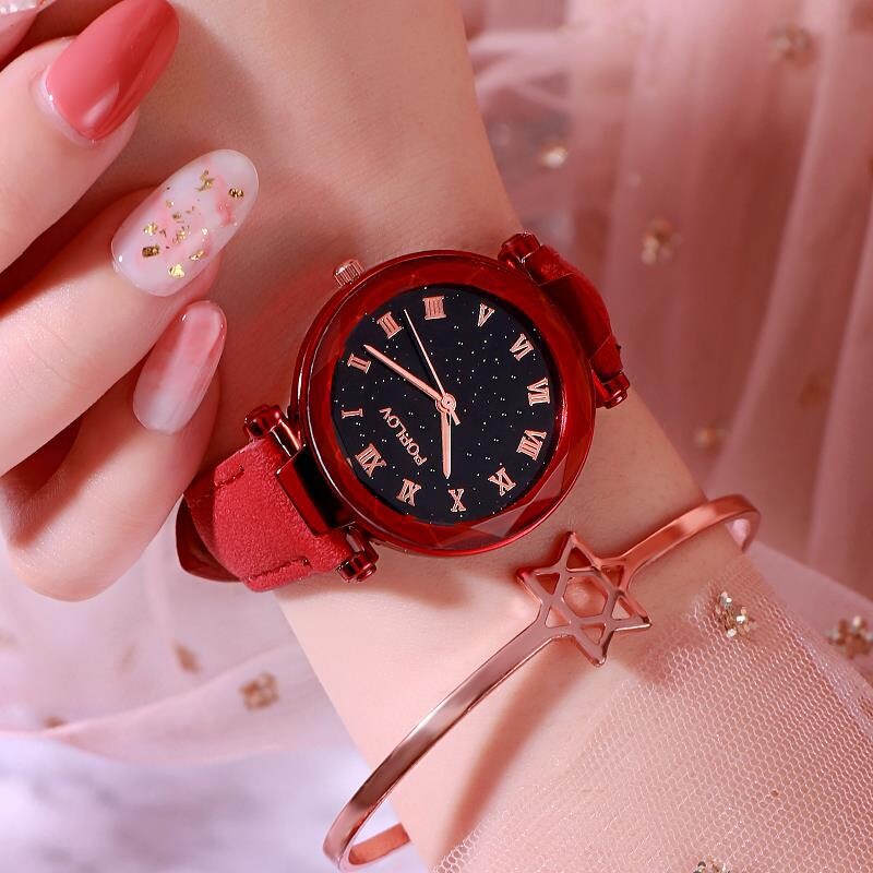 Výrobca Veľkoobchod Módne Hviezdne Sky Roman Diamond Surface Frosted Belt Dámske hodinky Študentské Pánske a Dámske hodinky Darčekové Quartz hodinky