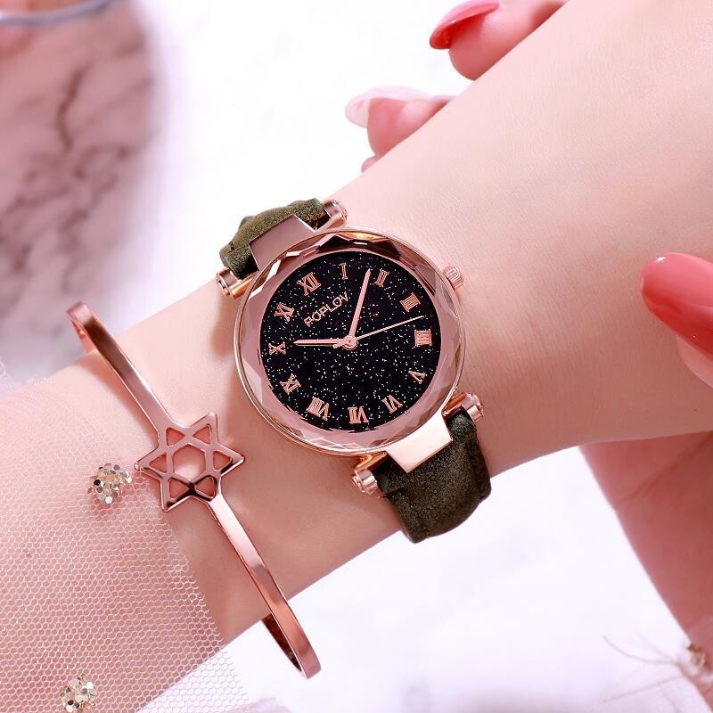 Výrobca Veľkoobchod Módne Hviezdne Sky Roman Diamond Surface Frosted Belt Dámske hodinky Študentské Pánske a Dámske hodinky Darčekové Quartz hodinky