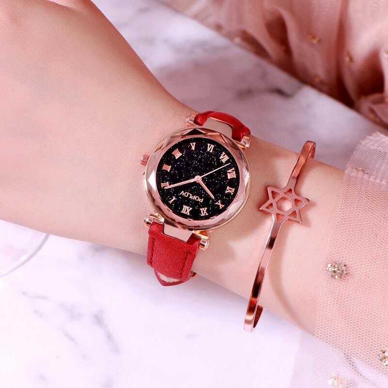 Manufacturer Wholesale Fashion Starry Sky Roman Diamond Surface Frosted Belt Ladies Watch Student Men`s and Women`s Watch Gift Quartz Watch