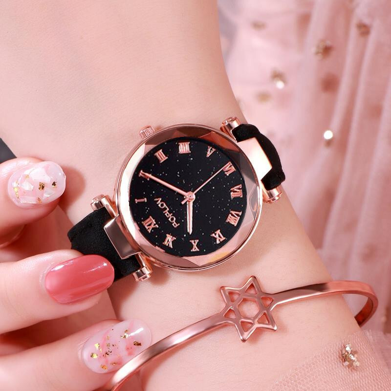 Výrobca Veľkoobchod Módne Hviezdne Sky Roman Diamond Surface Frosted Belt Dámske hodinky Študentské Pánske a Dámske hodinky Darčekové Quartz hodinky