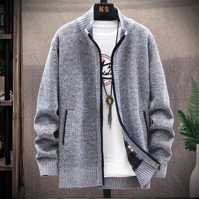 Rudens ziema jauns trikotāžas vilnas džemperis vīriešu modes Slim Fit jaciņš Vīriešu kausāls džemperi mēteļi vienkrāsains, biezs vīriešu džemperis