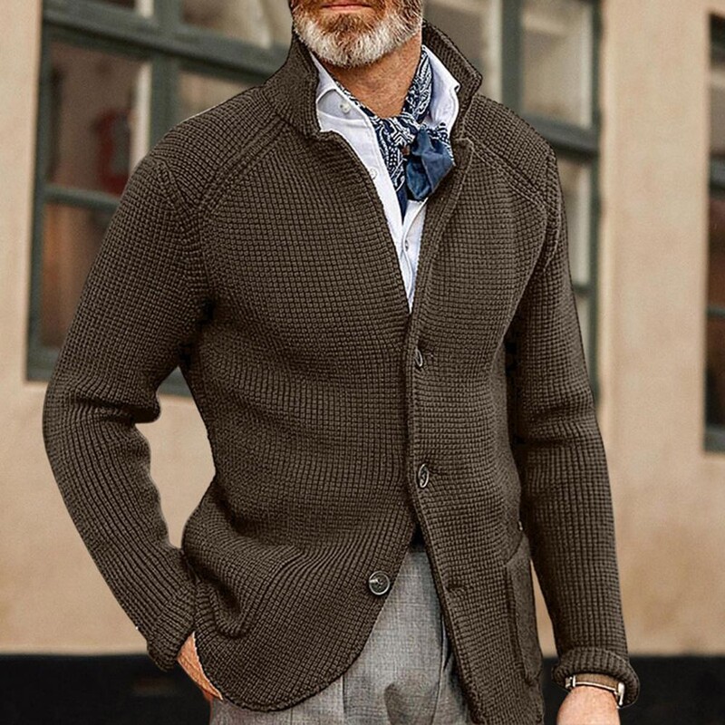 Tricotaj pentru bărbați, haină șic, caldă, tricotată, pentru bărbați, culoare uni, nasturi, pulover tricotat, haină de zi cu zi