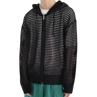 Vīriešu mētelis ar kapuci ar kapuci hiphopa jaka Stilīga vīriešu ziemas jaka ar dobu dizainu ar rāvējslēdzēja aizdari Vīriešu trikotāžas jaka