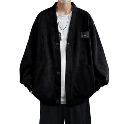 Pohodlný pánsky kardigan s výstrihom do V, pletený kardigan, voľný sveter s vreckami, módny jednoradový na jeseň