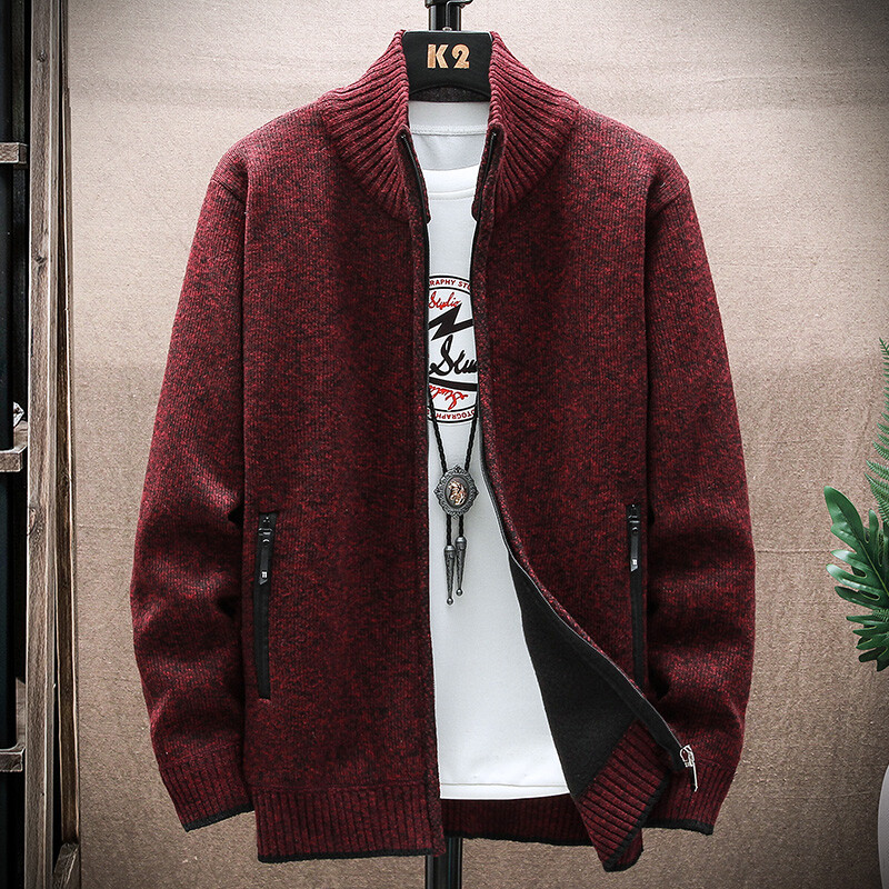 Ανδρικό πλεκτό πουλόβερ χειμωνιάτικο χοντρό παλτό με μακρυμάνικη ζακέτα φλις με πλήρες φερμουάρ Ανδρικό ρούχο για το φθινόπωρο