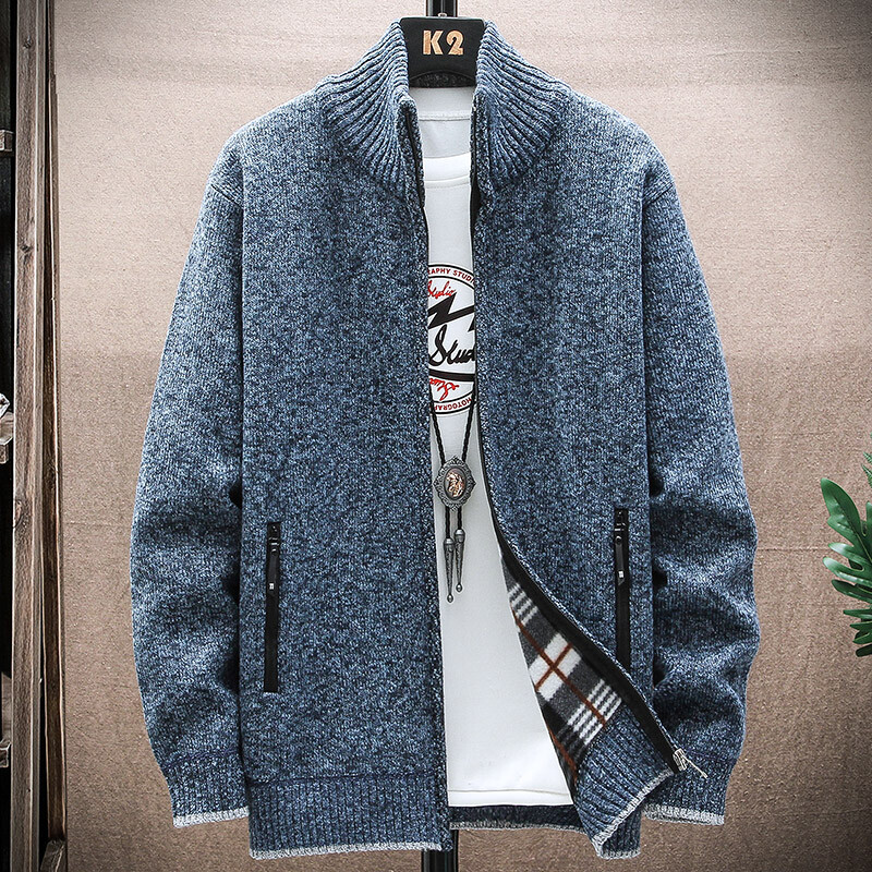 Ανδρικό πλεκτό πουλόβερ χειμωνιάτικο χοντρό παλτό με μακρυμάνικη ζακέτα φλις με πλήρες φερμουάρ Ανδρικό ρούχο για το φθινόπωρο