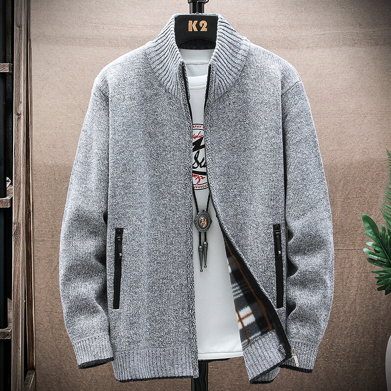 Ανδρικό πλεκτό πουλόβερ χειμωνιάτικο χοντρό παλτό με μακρυμάνικη ζακέτα φλις με πλήρες φερμουάρ Ανδρικό ρούχο για το φθινόπωρο