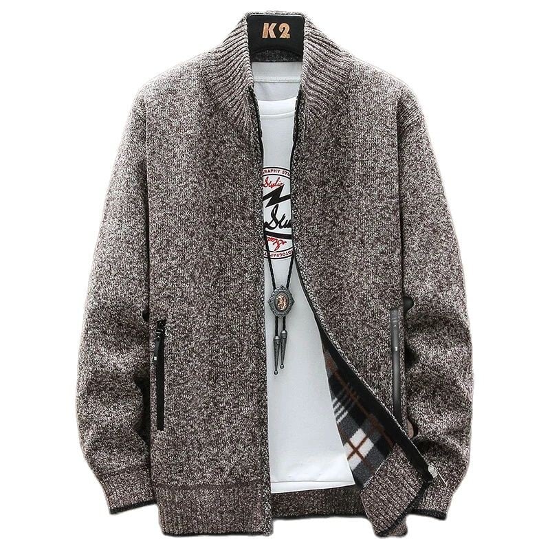 Ανδρικό πλεκτό πουλόβερ χειμωνιάτικο χοντρό παλτό με μακρυμάνικη ζακέτα φλις με πλήρες φερμουάρ Ανδρικό ρούχο για το φθινόπωρο